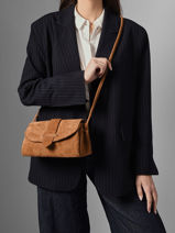 Sac Bandouli�re M Agnes Cuir Velours Etrier Marron agnes EAGV205M-vue-porte